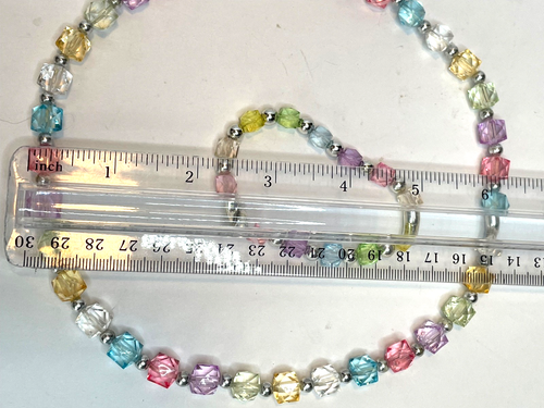 MEHRFARBIGE TRANSLUZENTE PERLEN DEHNBAR HALSKETTE & ARMBAND SET BUNT FUNKELND - Bild 7 von 7