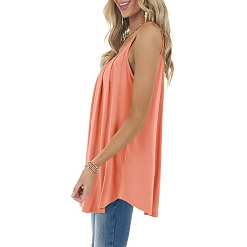 Women Summer Sleeveless Tank Top Pleated Flowy Spaghetti Strap Cami Tunic Shirt - Picture 7 of 50