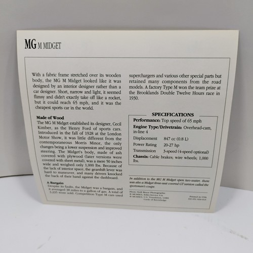 1928-1932 MG M Midget Sports Great Britain Atlas Info Card - Picture 2 of 2
