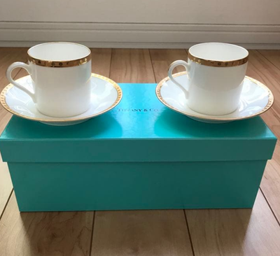 Tiffany & Co. Gold Band Demitasse Cup & Saucer 2pcs Set Authentic