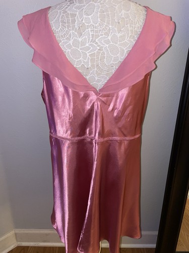 Vintage SHINY Full Chemise Silky SATIN Liquid Pink Nightie Gown Chiffon Plus 2X - Picture 5 of 9