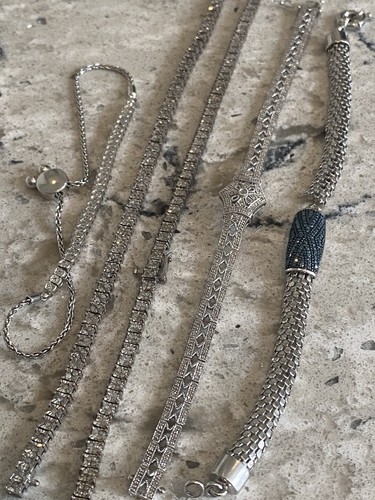 Menge fünf Diamant Sterlingsilber Armbänder für Schrott, Verschleiß oder Reparatur - Bild 2 von 6