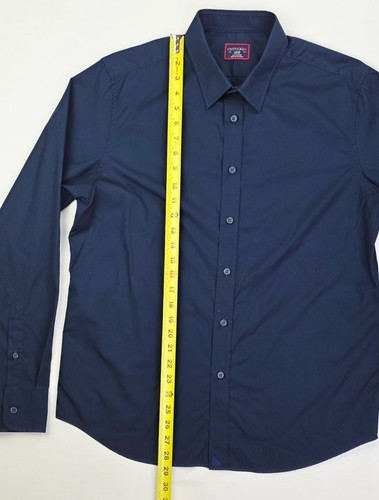 Camicia Untuckit slim fit taglia grande uomo cotone navy manica lunga orlo logo - Foto 9 di 10