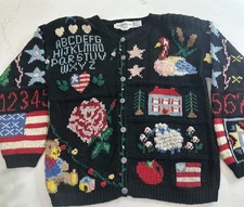 Eagles Eye Knit Sweater Womens L Sweater Teachers American Flag School VTG