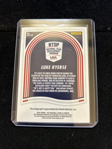 2024 Panini Stars & Stripes USA Baseball #NTS-LR Luke Ryerse Autograph - Bild 2 von 2