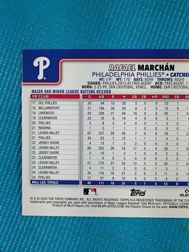 2025 Topps Update Rafael Marchán SP Holiday Foil #US289 Philadelphia Phillies⚾ - Bild 6 von 7