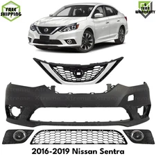 Front Bumper Cover Paintable & Grille Assembly Kit For 2016-2019 Nissan Sentra