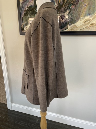 Eileen Fisher Donna 1X Giacca Misto Lana Merino Fascia Collo Finte Tasche LEGGI - Foto 3 di 24