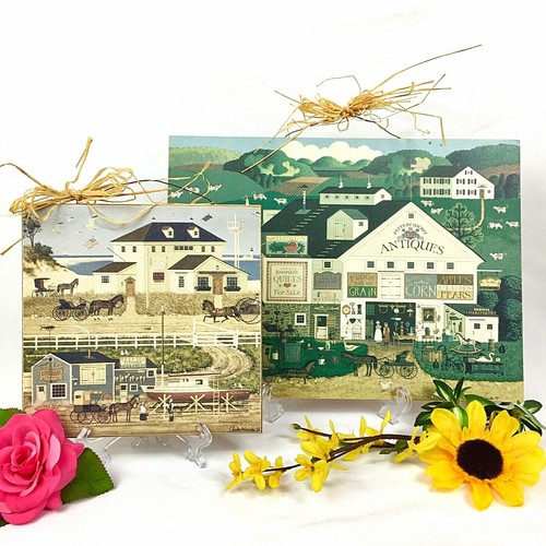 Vintage Set of 2 Charles Wysocki Prints on Wood Wall Hanging Signed - 第 1/8 張圖片