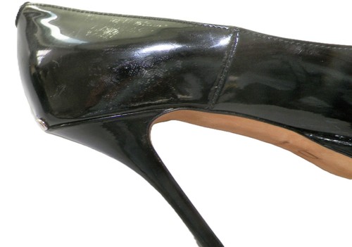 DIOR Miss Dior Black Patent Leather Peep Toes Pumps Size 38 ITALY-7.5 US REDUCED - Picture 8 of 9