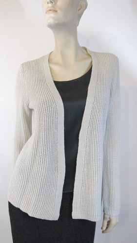 $498 EILEEN FISHER Cardigan donna XL nebbia cashmere italiano dritto aperto NUOVO - Foto 3 di 5