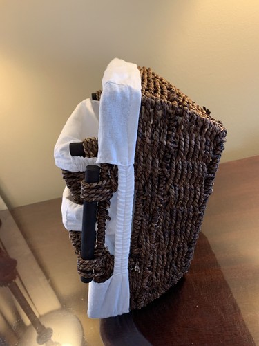 Household Essentials Three Woven Wicker Storage Baskets Lined Handle With Label - Picture 3 of 12