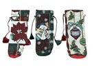 Tapestry Holiday Wine Bottle Gift Bag Cover Set of 3 Poinsettia Snowmen Ornament