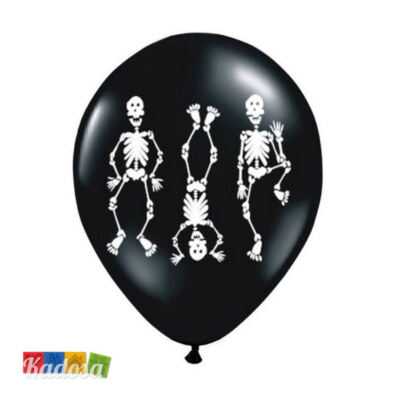 6 LARGE Biodegradable Black Halloween Balloons Skeleton Print Dancers