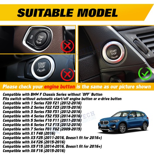 Sporty Blue Engine Start Stop Button Cover For BMW F Chassis F20 F30 F01 F48 F15 - Picture 2 of 14