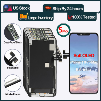 5 Pack OEM Soft OLED For iPhone 11 Pro Max 6.5'' LCD Touch Screen Digitizer Lots