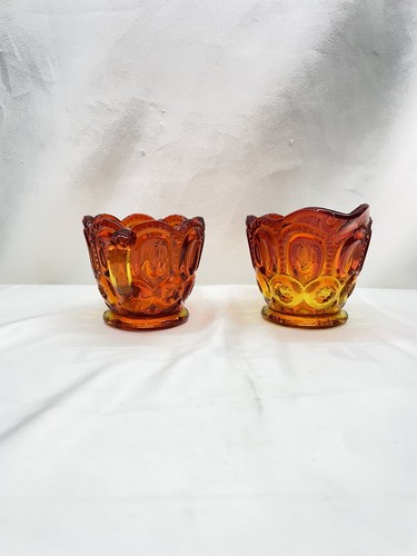 Vintage LE Smith Amberina Moon & Stars Creamer & Sugar Cube Bowl / Pair - Picture 4 of 12