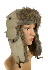Uschanka Trapper Tschapka Fellmütze Pelzmütze Fliegermütze Beige Kunstfell Ski