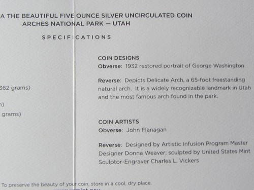 2014-P Utah Arches 5oz Silber ATB Münze mit Box & COA - Bild 7 von 9
