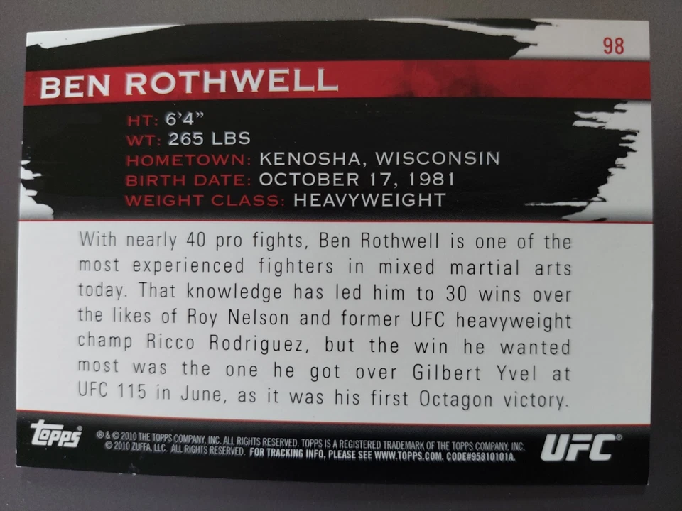 Ben Rothwell #98 2010 Topps UFC Knockout Gold #159/288 - Image 2 of 2