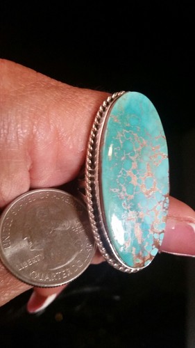 Size 8.5 Royston Turquoise & Sterling Silver Navajo Signed Ring By T.JON - Picture 5 of 12
