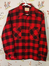   Vtg Towncraft JC Penney Red Buffalo Plaid Wool Shirt Jacket Shacket Mens Med