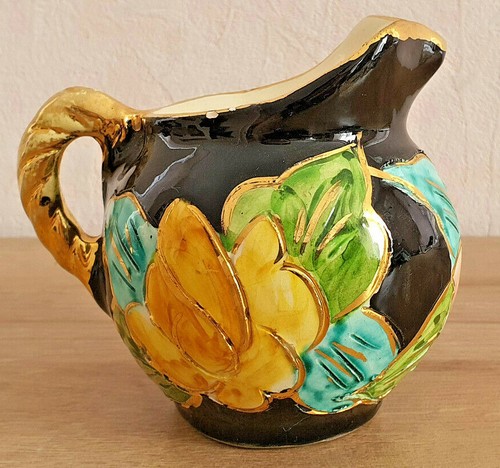 Pichet Vallauris décor fleurs multicolores, dorures et anses torsadées - Picture 1 of 12