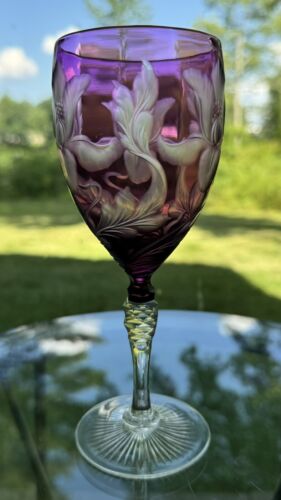 Stevens and Williams Purple Cut to Clear Cut Glass Wine Iris, Circa 1920 - Picture 2 of 9