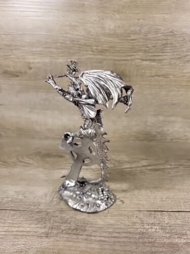 2 Kopf Drache Keltenkreuz Figur Metall Zinn 6" schwer (beschädigt) 23S - Bild 5 von 16