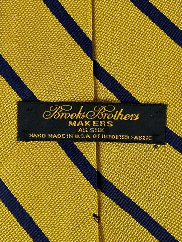 Corbata de cuello Brooks Brothers Makers a rayas de seda para hombre 57,5" amarillo azul real - Imagen 3 de 4