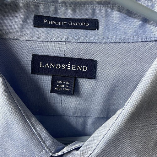 Lands End Shirt Mens 18.5 35 Dress Button Up Solid Blue Vtg Pinpoint Oxford - Picture 8 of 8