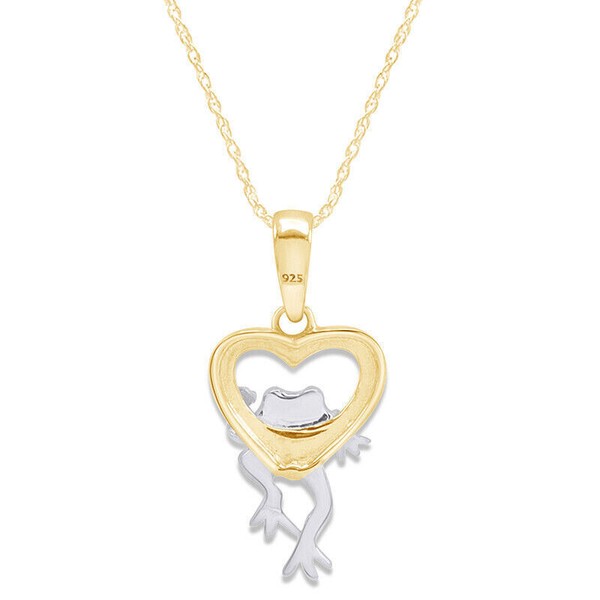 Alternate view of Frog Heart Pendant 18" Necklace 14k Yellow Gold Plated 925 Sterling Silver