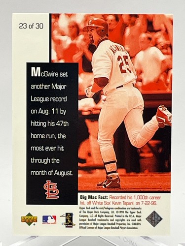 1998 Upper Deck Mark McGwire Chase for 62 LD Card #23/30 St. Louis Cardinals - Picture 2 of 2