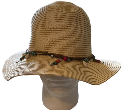 Women’s Straw Hat braid pinch crown wire in brim stone accented band cowboy 57cm - Picture 2 of 7