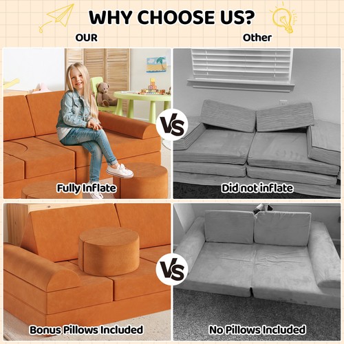 Sofá de juegos Sofá modular Sofá para niños Sofá para niños Sillón para niños para dormir 14 piezas - Imagen 29 de 31