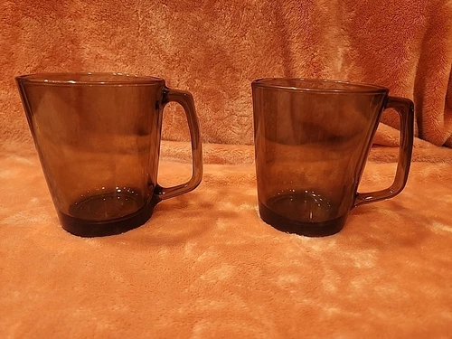 Set Of 2 Vintage Pyrex 1400 Smoke Glass Mug Coffee Cup Rare Brown Corning USA