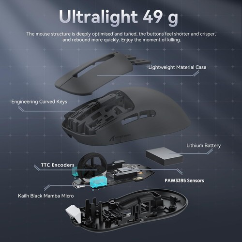 ATTACK SHARK X3 49g SUPERLIGHT 26K DPI Maus BT/2.4G Wireless/Kabelgebundene Maus - Afbeelding 33 van 109