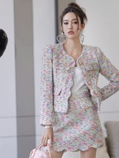 Handmade Tweed Boucle Multi Coloured Jacket With Diamond Trim Size L,xl