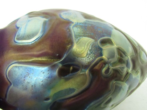 Vtg Robert Eickholt 2004 Hand Blown Iridescent Purple Abstract Art Glass 7" Vase - Picture 8 of 9
