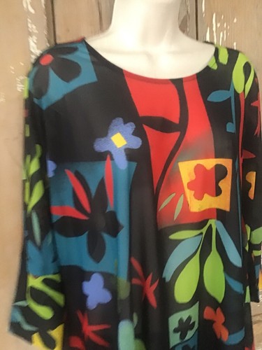 NWT KOZAN Sheer Top Blouse Size Large Bright Print - Picture 3 of 11