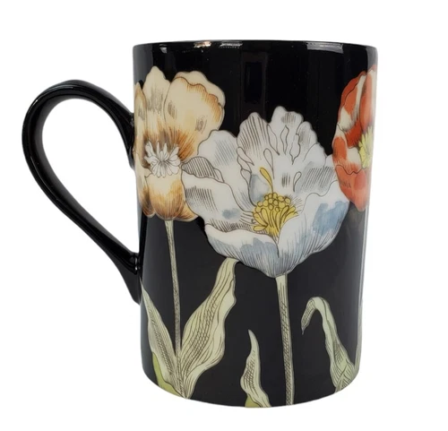 Fitz & Floyd "Midnight Poppies" Mug Floral Porcelain Cup Vintage 1977 Japan