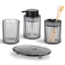 Glass Bathroom Accessories Set 4PCS Farmhouse Bathroom Decor with Soap Dispenser