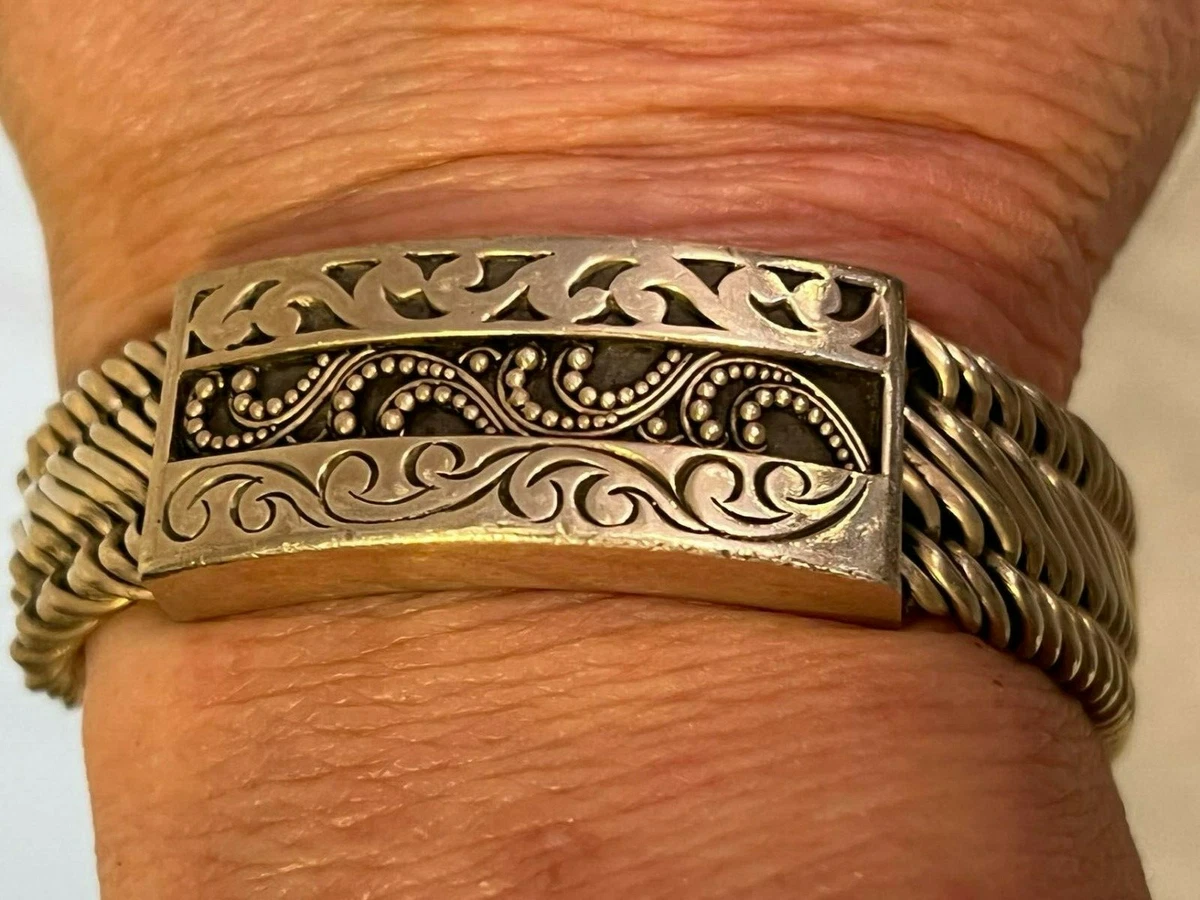 Lois Hill 925 Sterling Silver Scroll Station Woven Link Toggle