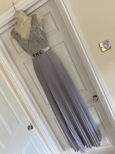 EXQUISITE BNWT ELIZA J SIZE 8/10 (USA 6) SILVER FIT & FLARED LONG PARTY DRESS - Picture 12 of 23