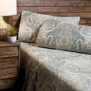 crystal palace paisley 300 thread count cotton sheet set queen aqua printed cotton sheets queen
