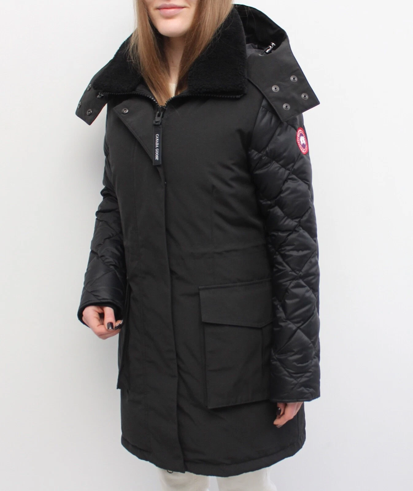 Autentico parka donna CANADA GOOSE Elwin lungo piumino giacca cappotto nero S