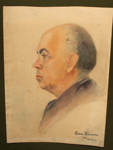 Antique watercolor painting man portrait signed - Imagen 6 de 24