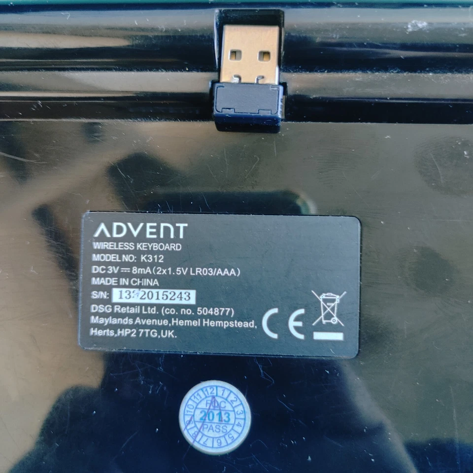 Advent UK Wireless Keyboard K312, Nano USB Receiver. Portable! No Battery Cover. - Image 4 of 4
