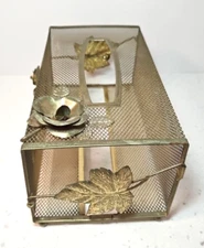 Brassed Filigree Tissue Box Holder Gold Tone Vtg MCM Hollywood Regency Good Cond
