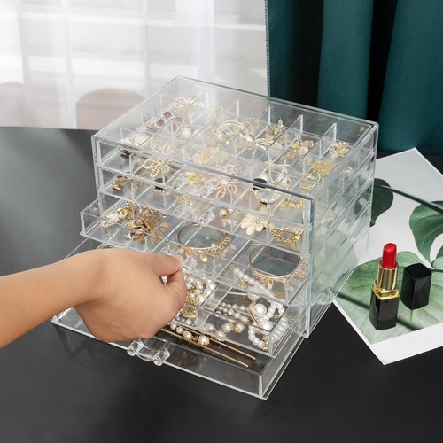Acryl Schmuckkästchen mit 5 Schubladen Klar Ohrring Aufbewahrung Organizer Vitrine - Bild 8 von 9